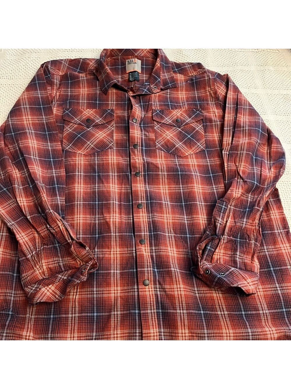5.11 Tactical Button Down Shirt Men's 2XL Long Sleeve Red Blue Plaid
